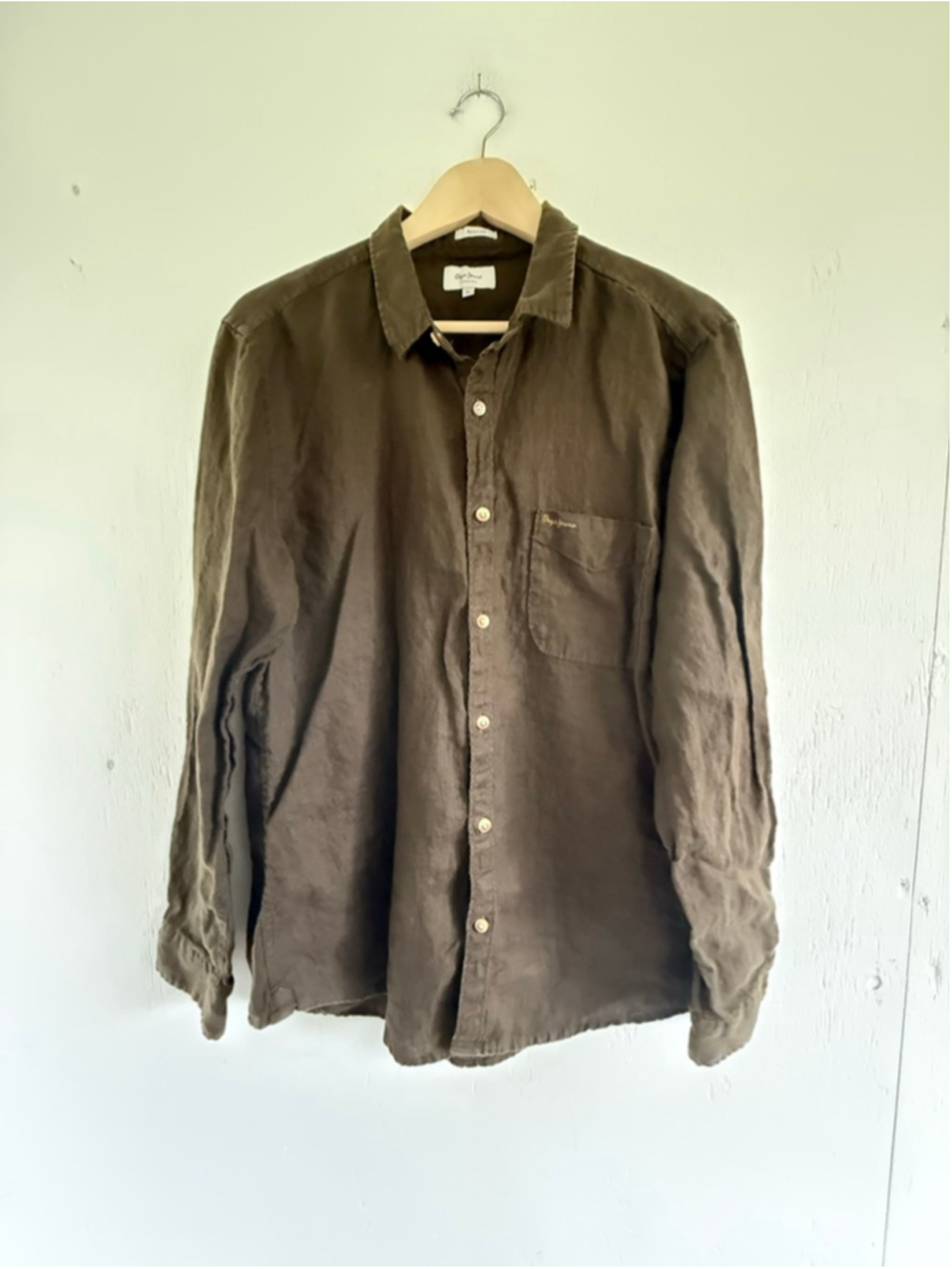 Pepe Jeans London Linen Button Down Shirt Brown XL